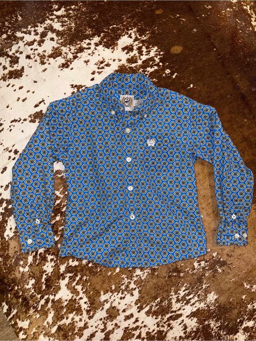 Cinch Boys Blue and Yellow Geometric Button-Down Shirt 4T